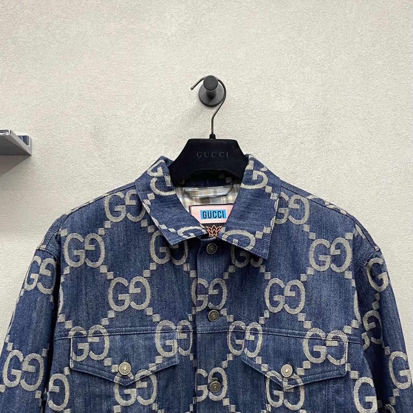 gucci denim double g printed jacket