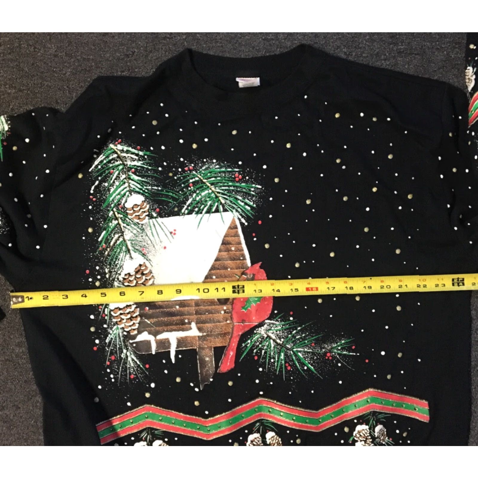 Vintage VINTAGE Christmas On Mainstreet Sweatshirt Men L Black Cardinal Bird Art 90s Snow Vaporwave 80s Santa Glitter Pullover USA Size L Size US L / EU 52-54 / 3 - 7 Thumbnail