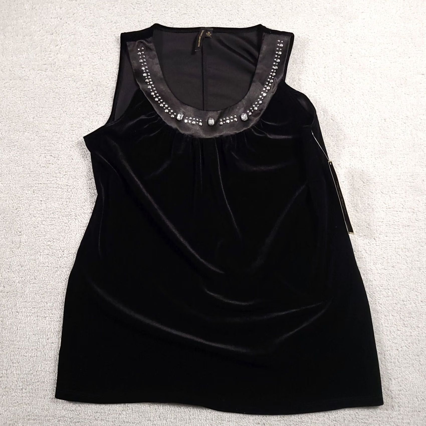 Velour VINTAGE Susan Lawrence Embellished Sleeveless Shirt Women's Medium Black Velour USA Tank Top Rhinestone Velour N/A Size M / US 6-8 / IT 42-44 - 2 Thumbnail