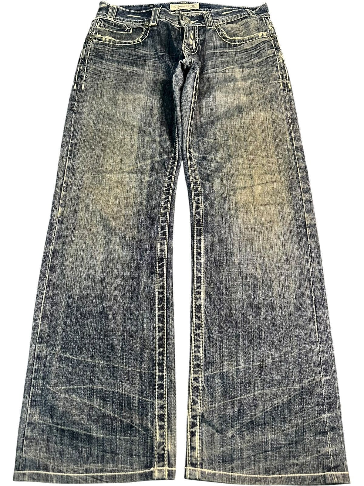 Fubu Vintage Japanese Brand Mud Wash Embroidered Baggy Jeans Size 35" - 2 Thumbnail