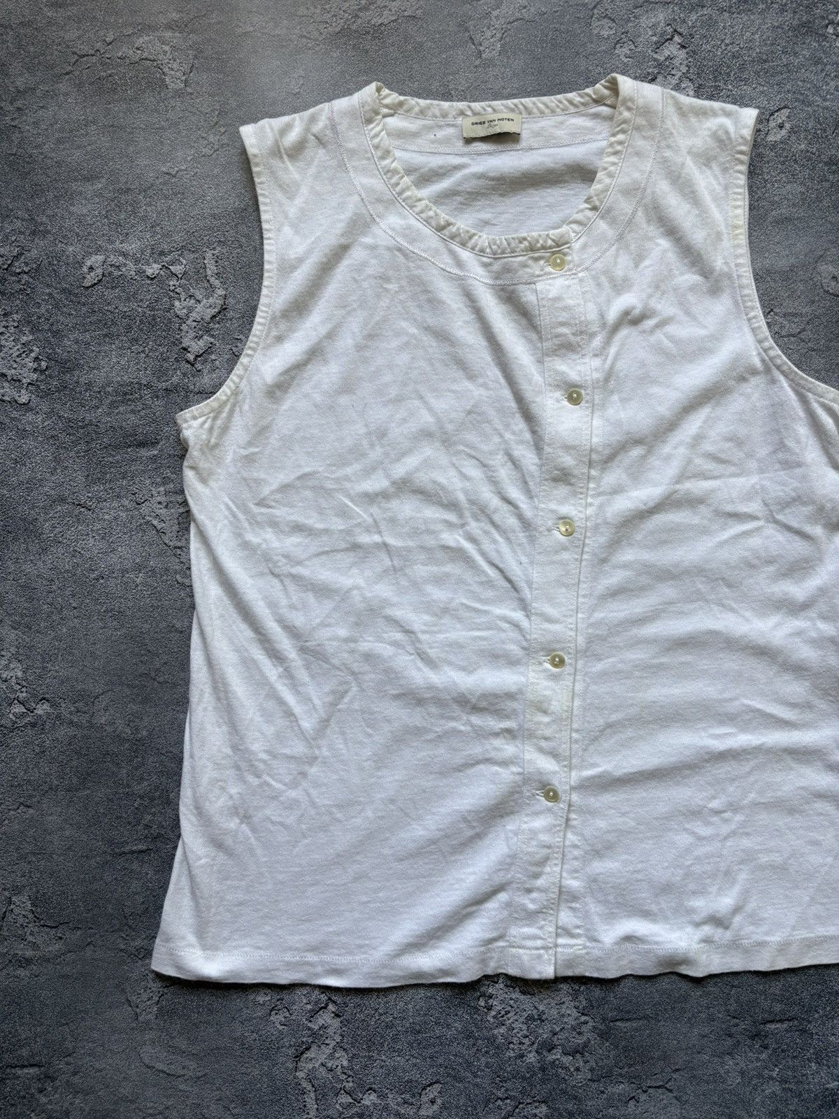 Dries Van Noten Vintage Dries Van Noten Asymmetric Button Up White Tank Top Size L / US 10 / IT 46 - 3 Thumbnail