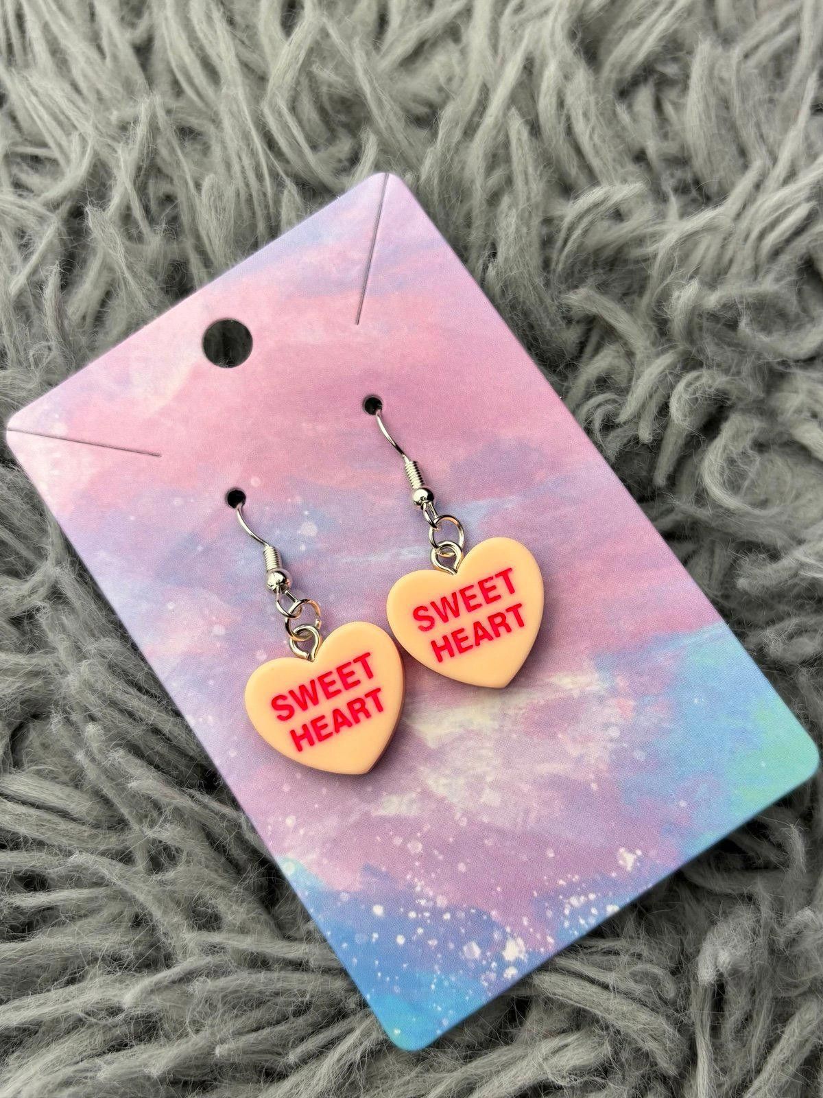 Handmade Orange Heart valentines sweethearts earrings Size ONE SIZE - 1 Preview