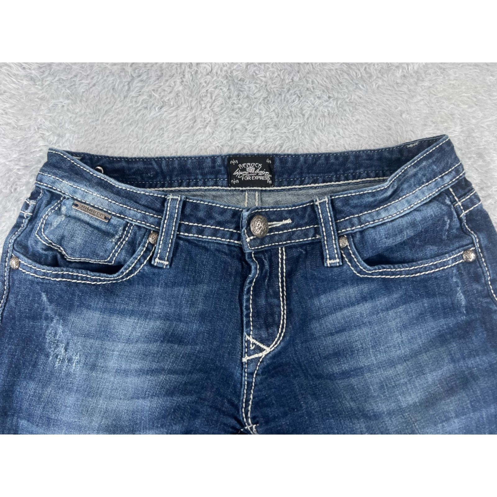Denime ReRock Jeans Women's Blue Denim Bootcut 28x28 Low Rise Distressed 6 Regular 5-Pocket Comfort Stretch N/A Size 28" / US 6 / IT 42 - 4 Thumbnail