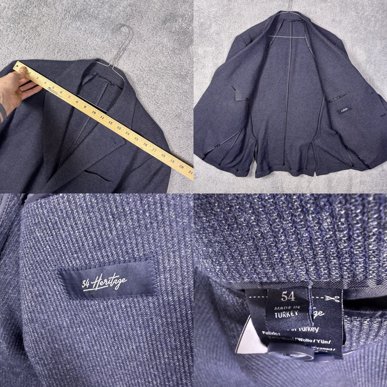 Vintage 34 Heritage Sport Coat Mens 44 Blazer Wool Knit Unstructured Single-Breasted Notch Blue Stem City Preppy Size 44R - 8 Thumbnail