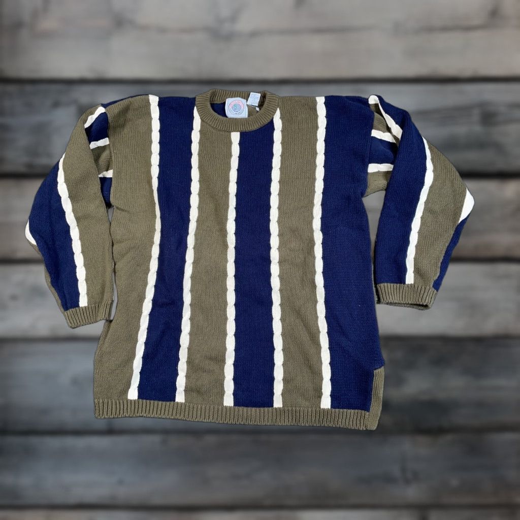 Vintage Vintage VTG 90s Textured Striped Pattern Sweater Adult Large (XL Tag) Green Blue Cotton Size US L / EU 52-54 / 3 - 1 Thumbnail