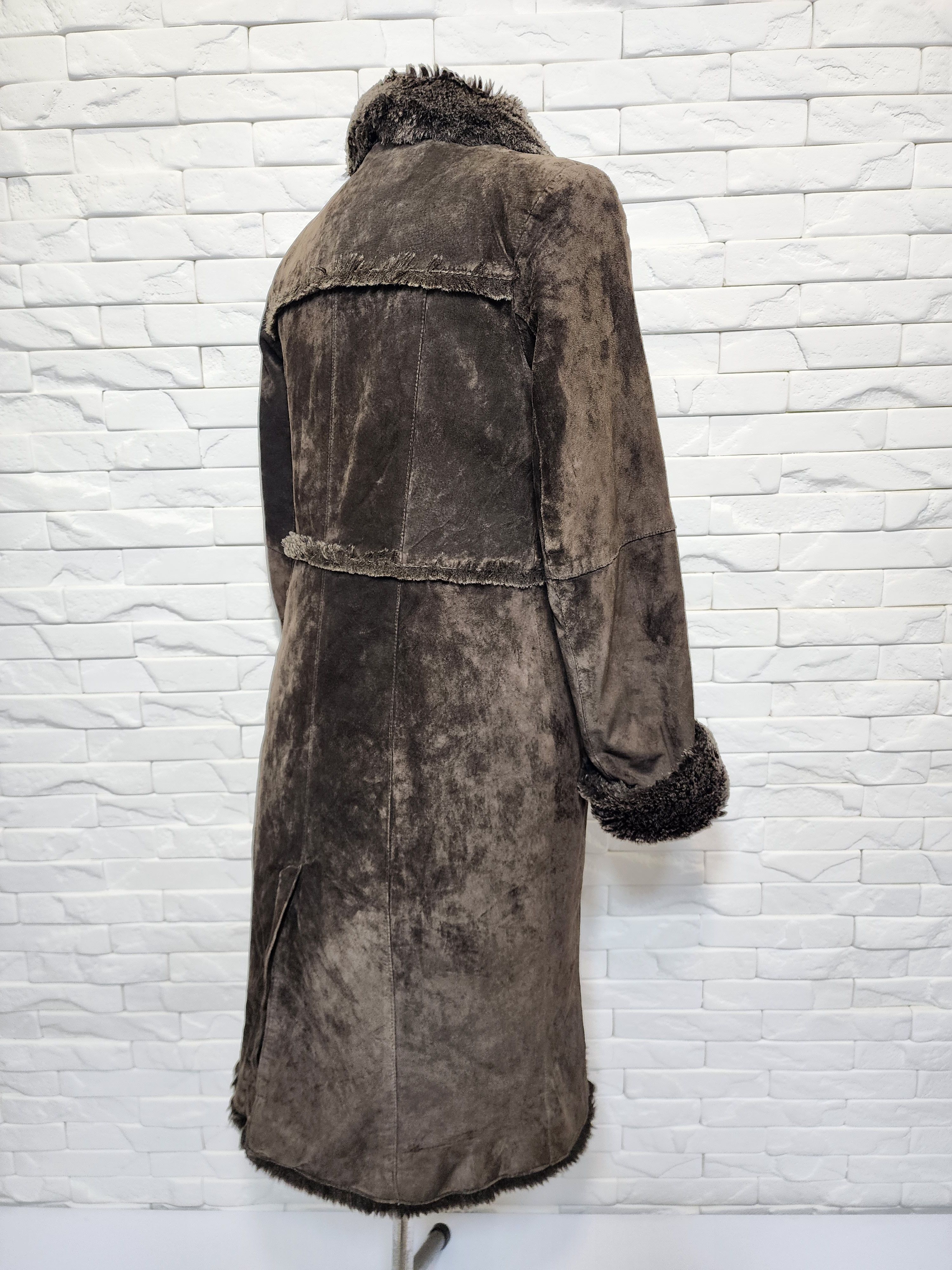 Genuine Leather Brown Leather Raincoat: Women's Long Vintage Suede Jacket Size M / US 6-8 / IT 42-44 - 3 Thumbnail