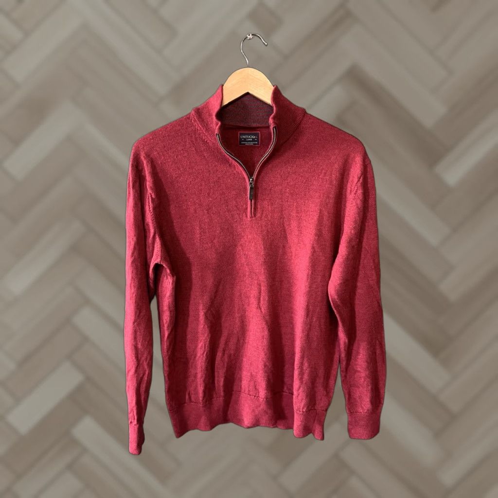 UNTUCKit UNTUCKit Mens Red 1/4 Zip Mock Neck Merino Wool Pullover Sweater Size L Size US L / EU 52-54 / 3 - 1 Thumbnail