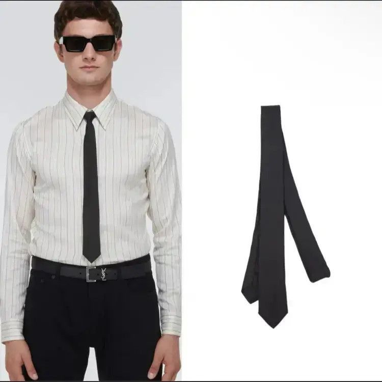 Saint Laurent Paris Saint Laurent Paris Skinny Woven Silk Tie Size ONE SIZE - 7 Thumbnail
