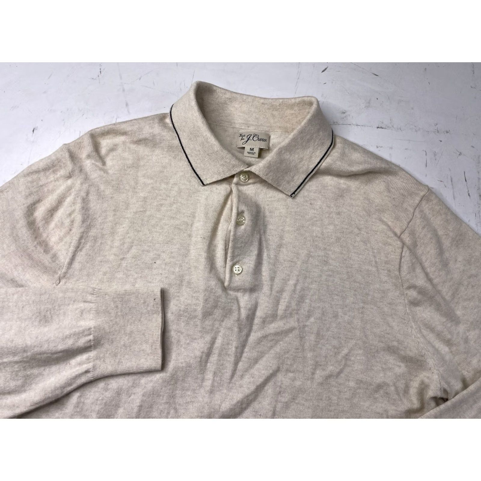 J.Crew J.CREW Sweater Polo Long Sleeve Men M Off-White Navy Trim Collar Size US M / EU 48-50 / 2 - 2 Thumbnail