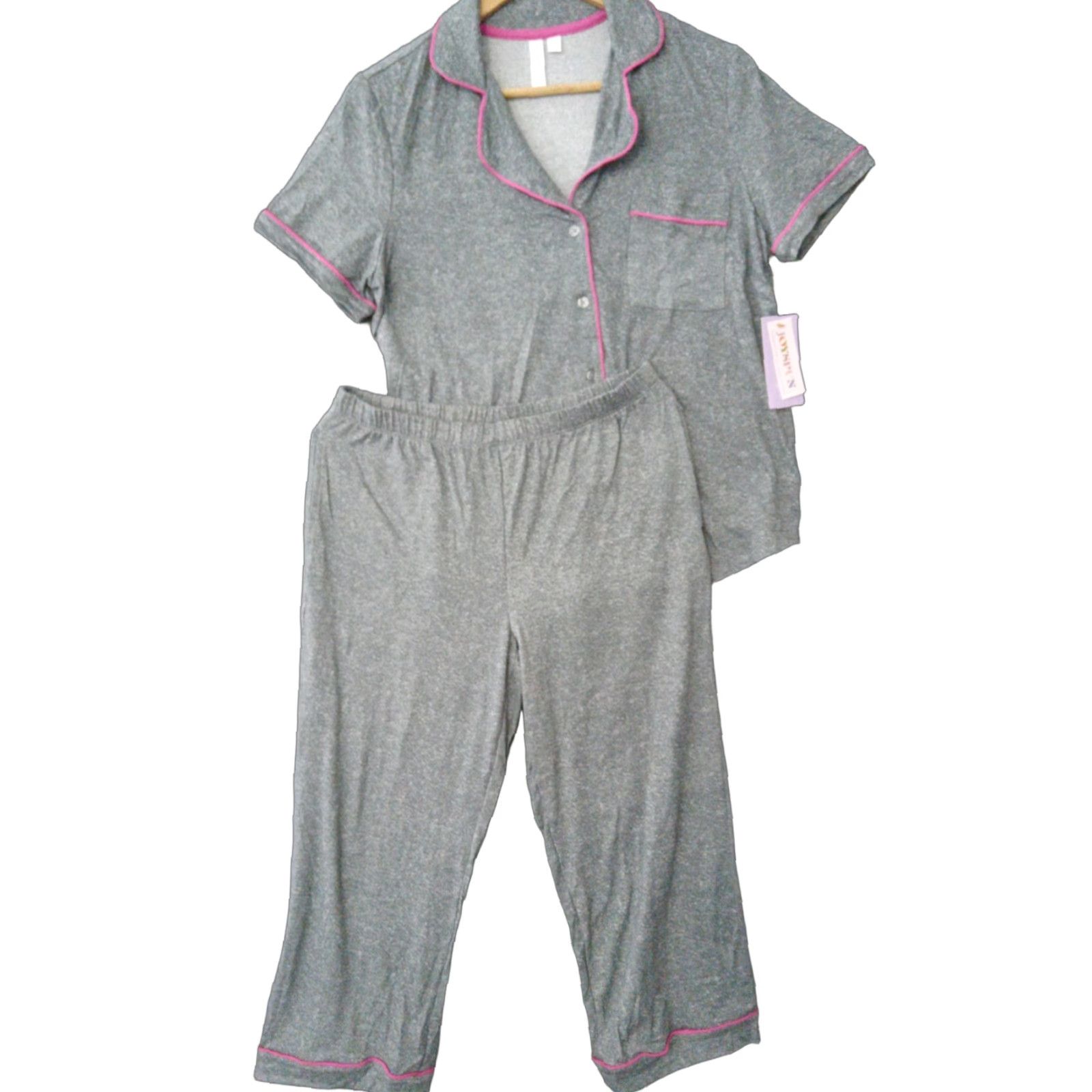 Vintage JoySpun Pajama Set Short Sleeve 2 Piece Gray Pink S Women Regular Size 28" / US 6 / IT 42 - 1 Thumbnail
