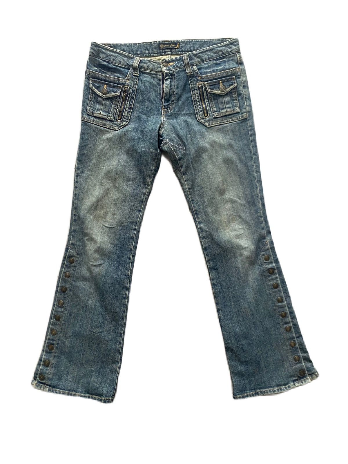 FLARE BUSH JEANS JAPAN BRAND BUTTON DESIGN BOTTOM RARE STYLE