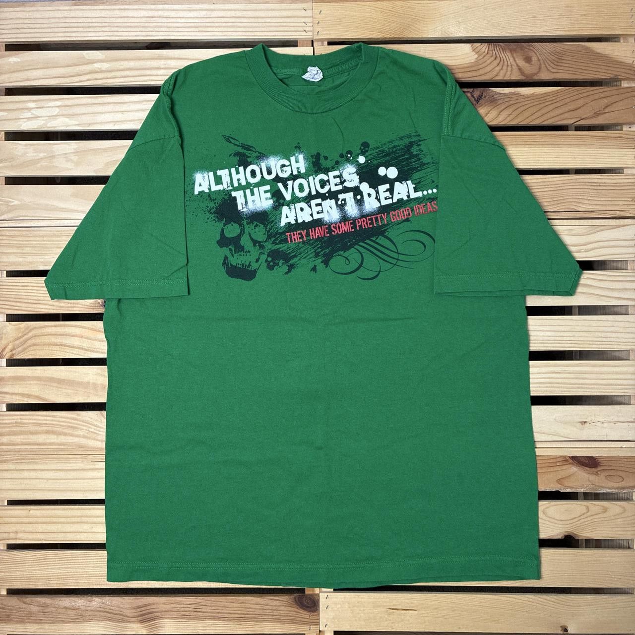 AAA "Although The Voices Aren't..." Green Y2K Skull Tee Size XL Size US XL / EU 56 / 4 - 1 Thumbnail