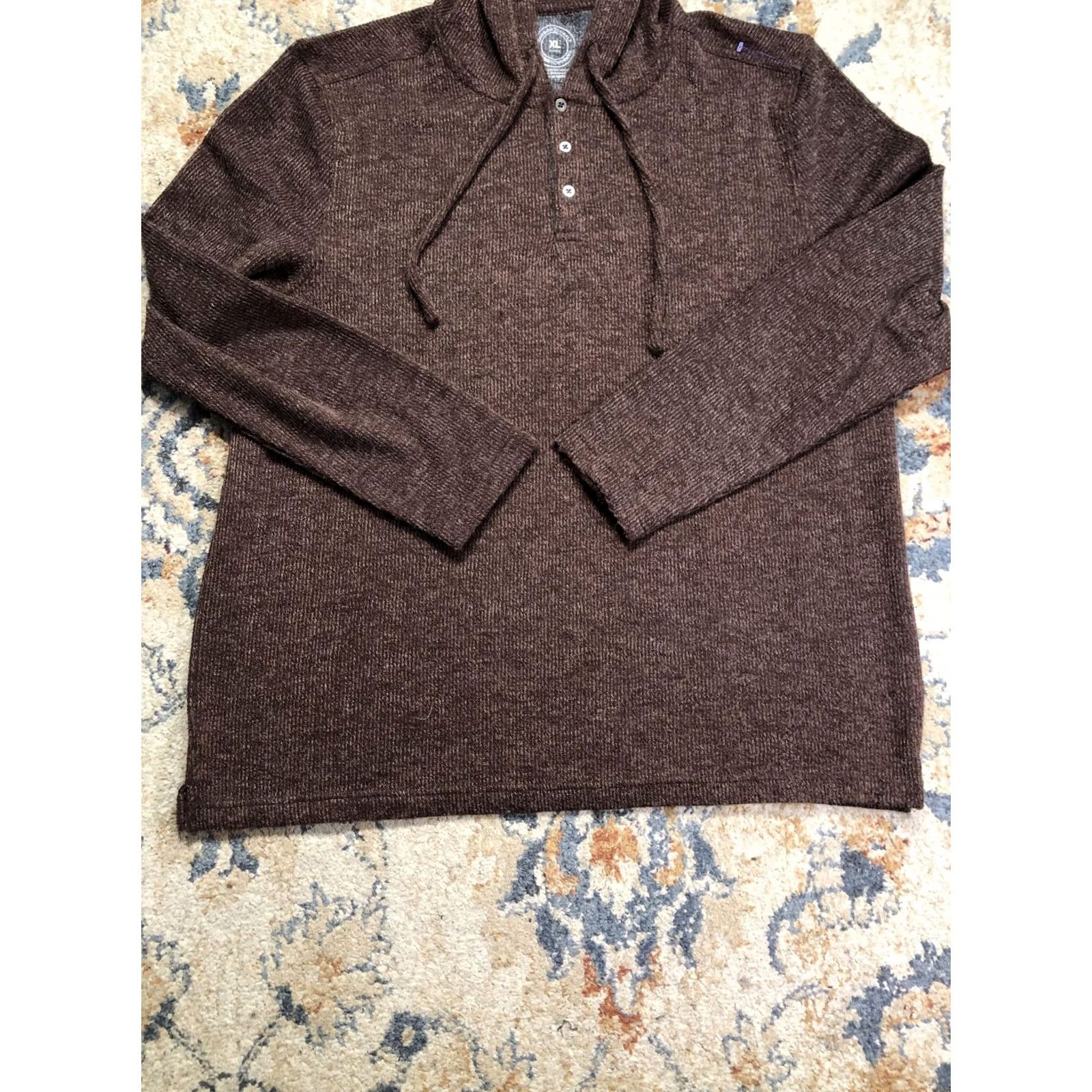 Carbon2Cobalt Carbon2Cobalt Mens XL Brown Hooded Henley Knit Pullover Sweater Long Sleeve Size US XL / EU 56 / 4 - 5 Thumbnail
