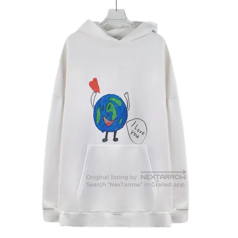 Balenciaga Balenciaga White Cartoon Earth Print Cotton Hooded Long Sl Size US S / EU 44-46 / 1 - 1 Thumbnail
