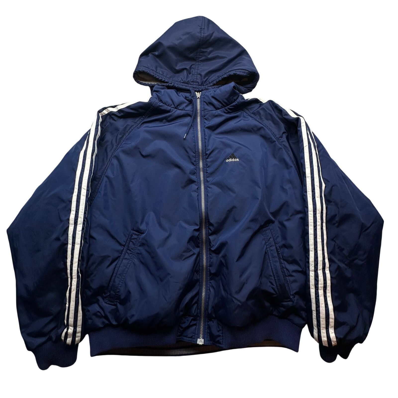 Adidas VTG 90s Adidas Reversible Nylon Jacket Hoodie Large Blue Size US L / EU 52-54 / 3 - 1 Thumbnail
