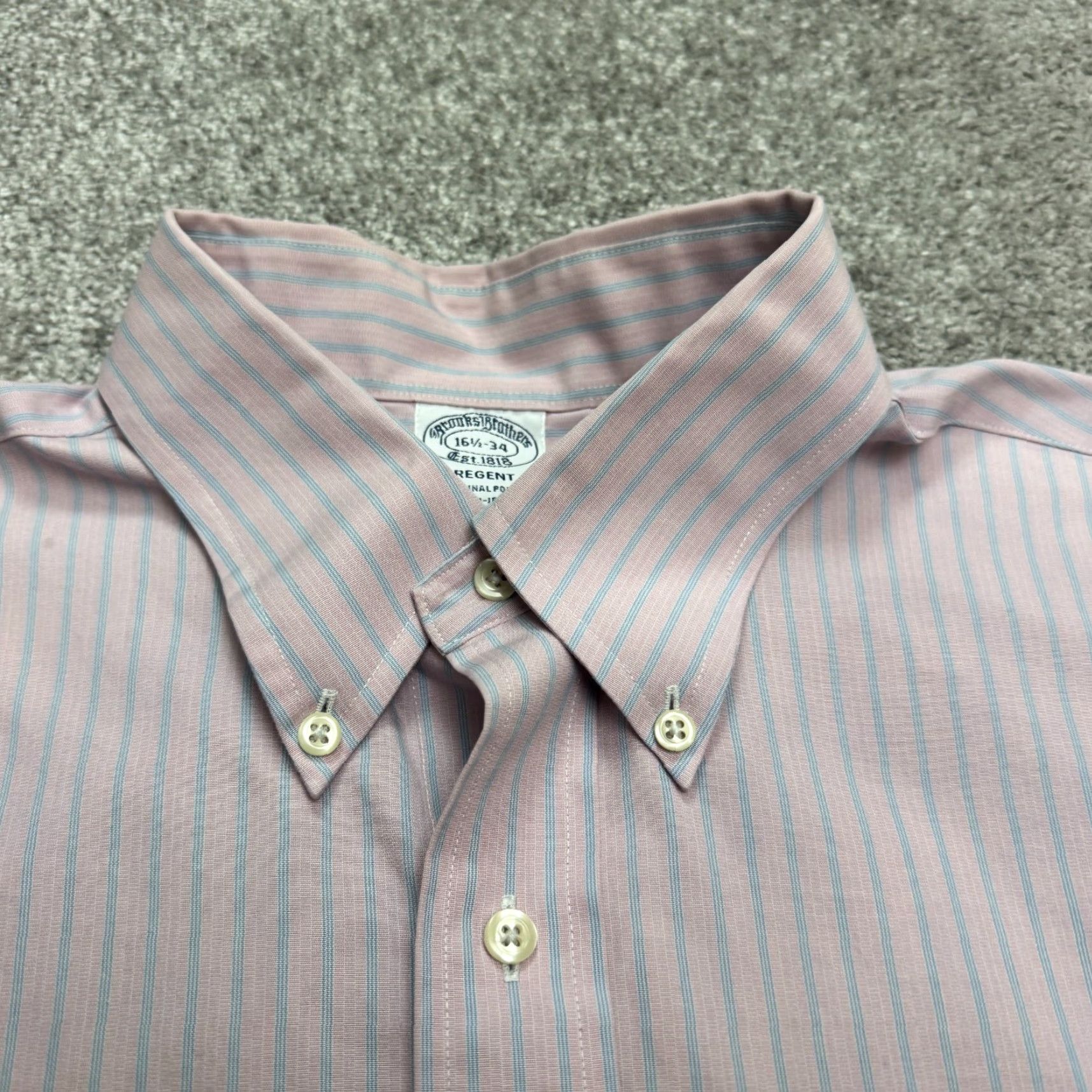 Brooks Brothers VINTAGE Brooks Brothers Dress Shirt Men 16.5 34 Pink Striped Cotton Blend Classic Shirt Size 46R - 3 Thumbnail