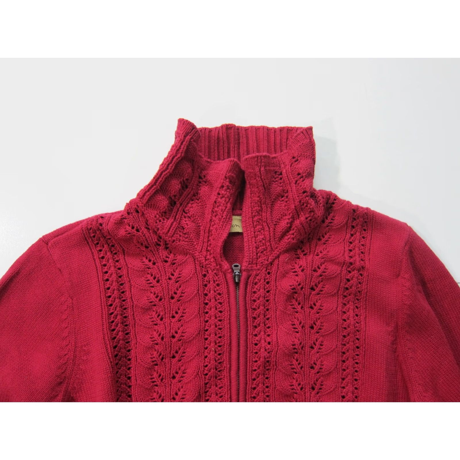 Vintage VINTAGE Caslon 100% Cotton Moroccan Red Knit Collared Zip Cardigan Sweater Women LP Size L / US 10 / IT 46 - 5 Thumbnail