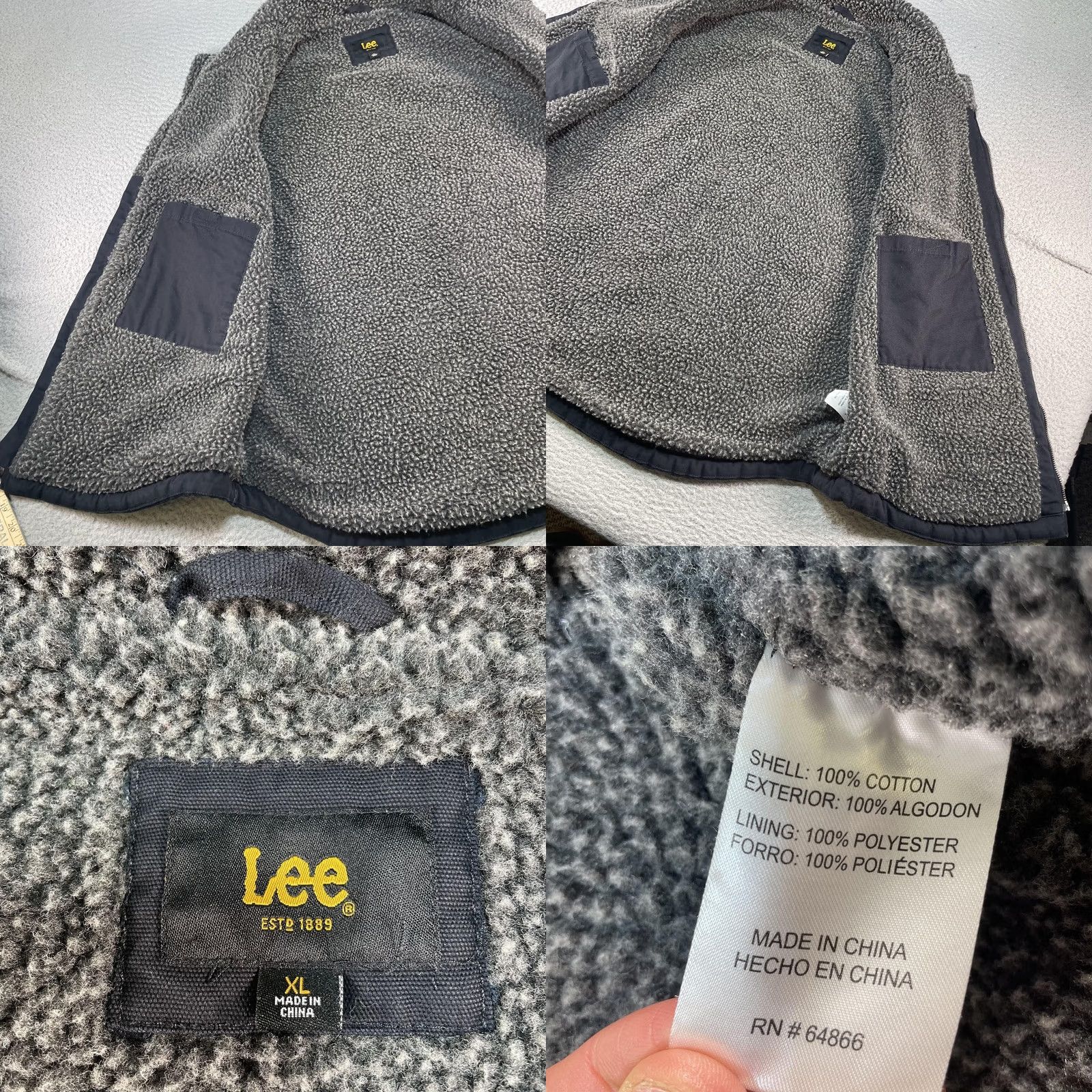Lee Lee Vest XL Gray Canvas Quilted Insulated Sherpa Lined Full Zip Pockets Mens Outdoor Workwear Vest Size US XL / EU 56 / 4 - 8 Thumbnail