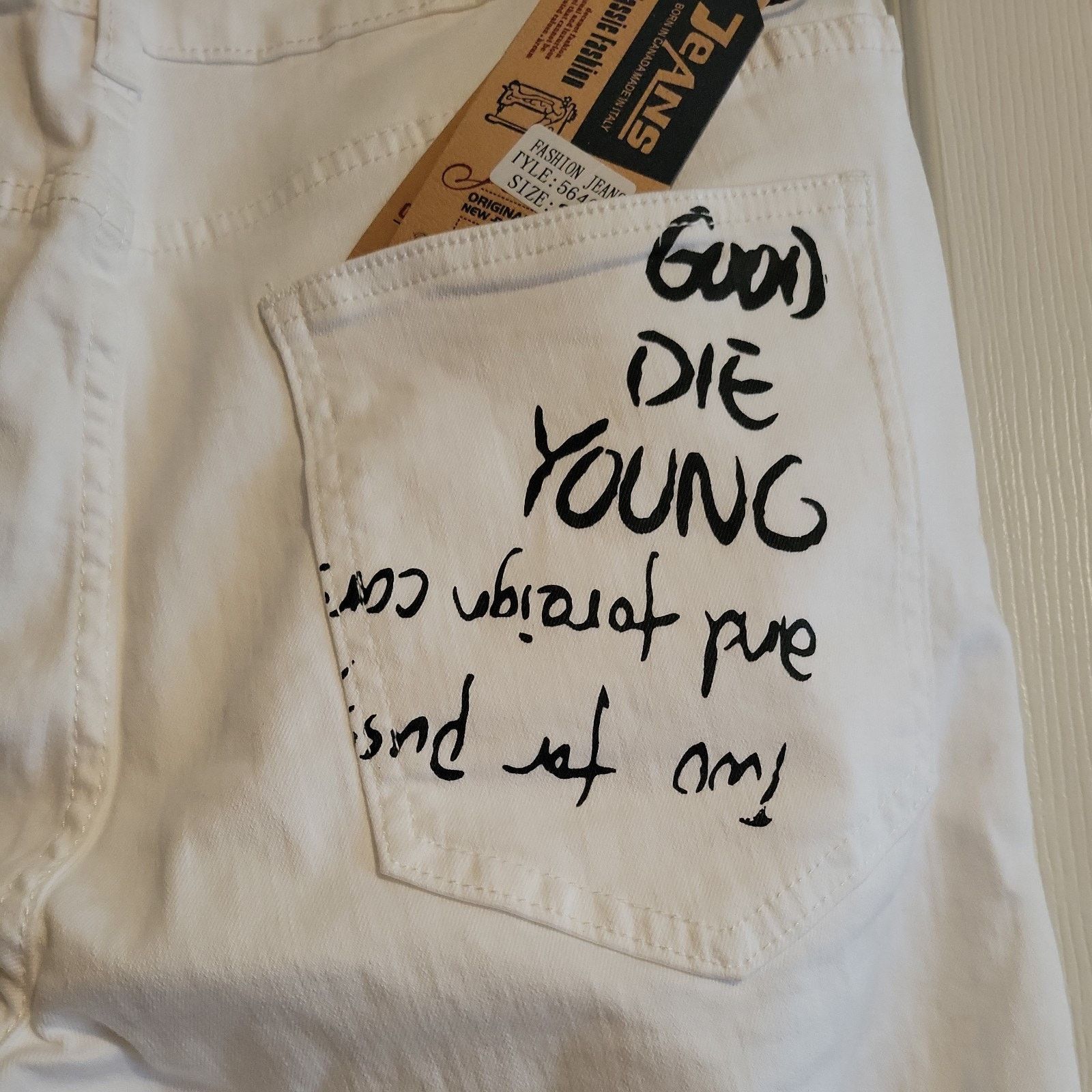 Jean Y2K Vintage Jeans Graffiti Slim Size 33 Streetwear Painted Size US 33 - 9 Thumbnail