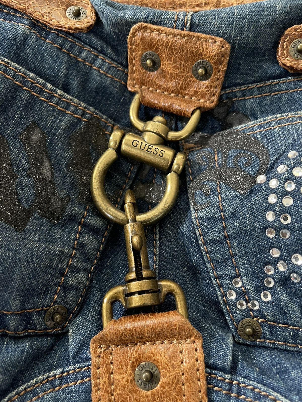 Guess Vintage Y2K Guess Shoulder Bag Denim w Leather Size ONE SIZE - 5 Thumbnail