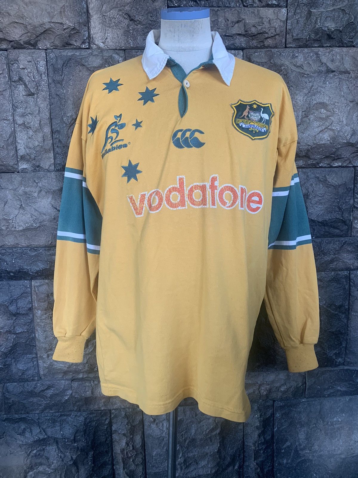 image of Canterbury Of New Zealand x Vintage Australia Rugby Wallabies Vodafone Long Sleeve Shirt in Orange 