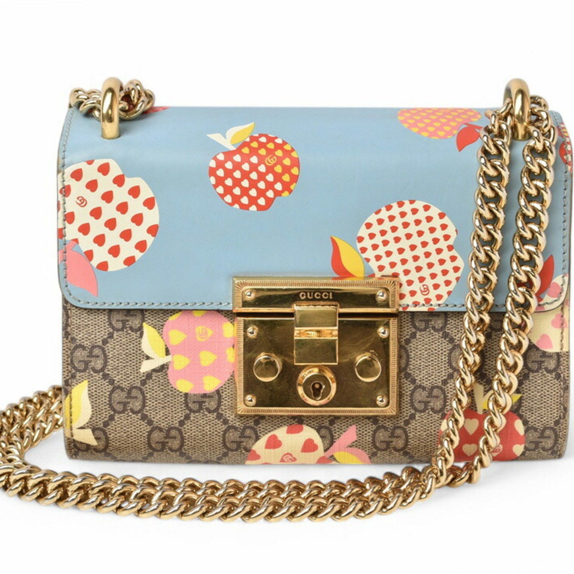 Gucci Gucci 2way Shoulder Bag Chain GUCCI GG Supreme Apple Print Brown Beige Blue 409487 Size ONE SIZE - 1 Thumbnail