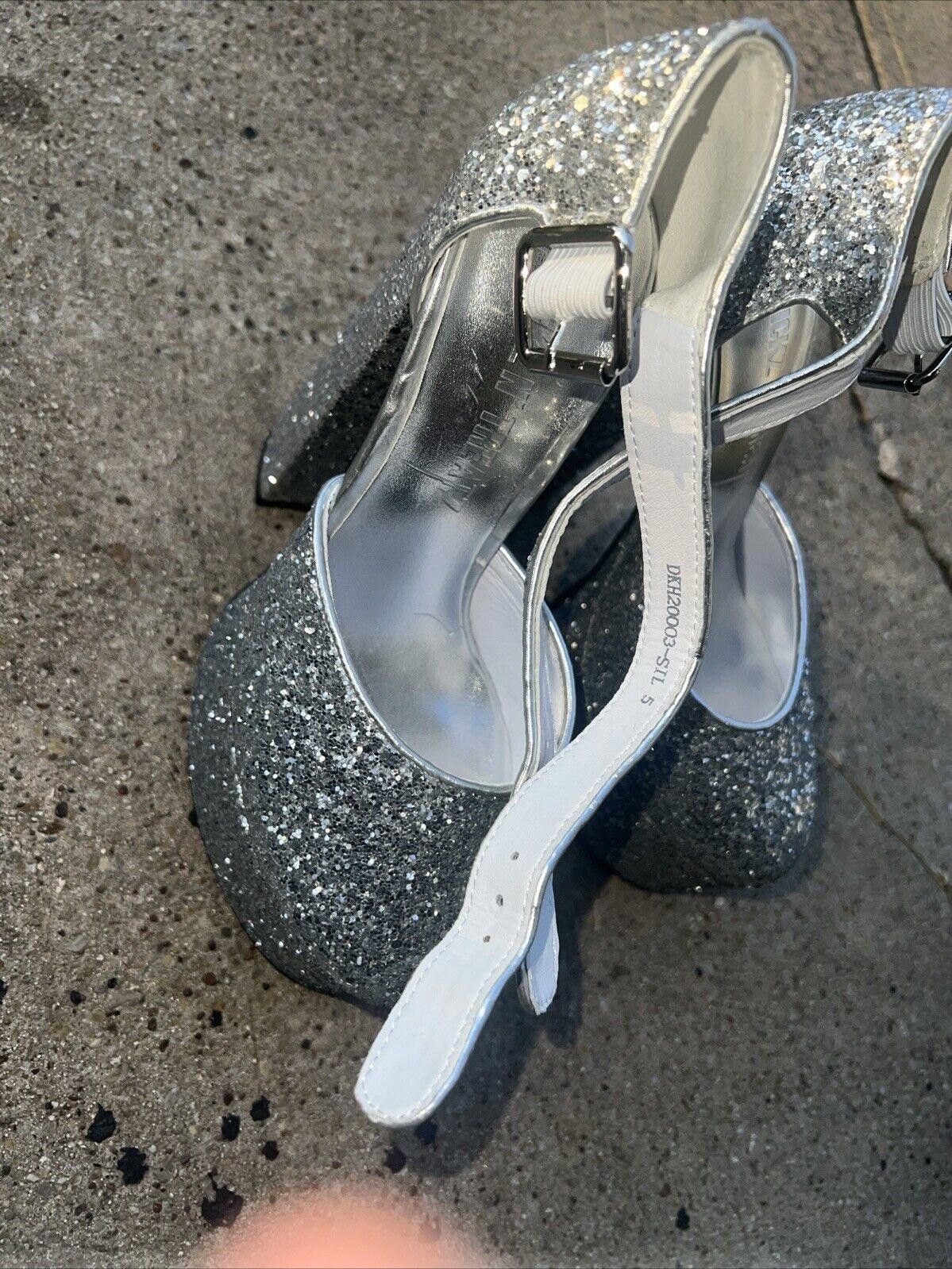 Designer Size 5 silver glitter platform Chunky heels Dolls Kill Shoes Size US 5 / IT 35 - 4 Thumbnail