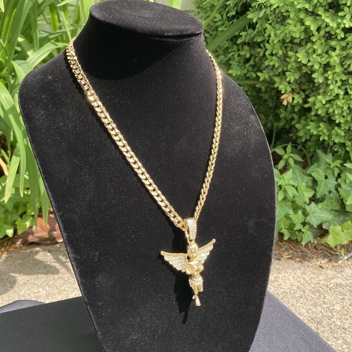 Jewelry Gold Chain Cuban Curb Necklace 24in 7mm and Icy Angel Charm Size ONE SIZE - 3 Thumbnail
