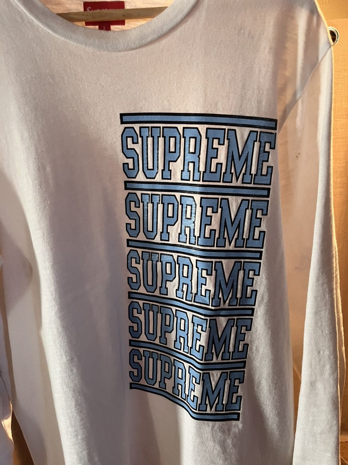 Supreme Supreme SS18 LS stacked spellout white/ blue Size US L / EU 52-54 / 3 - 3 Thumbnail
