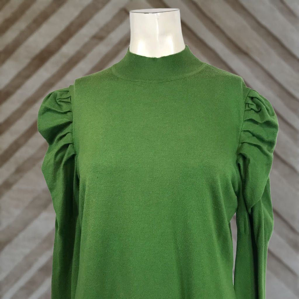 Vintage Easel Green Mock Neck Puff Sleeve Sweater Women L Size L / US 10 / IT 46 - 1 Thumbnail