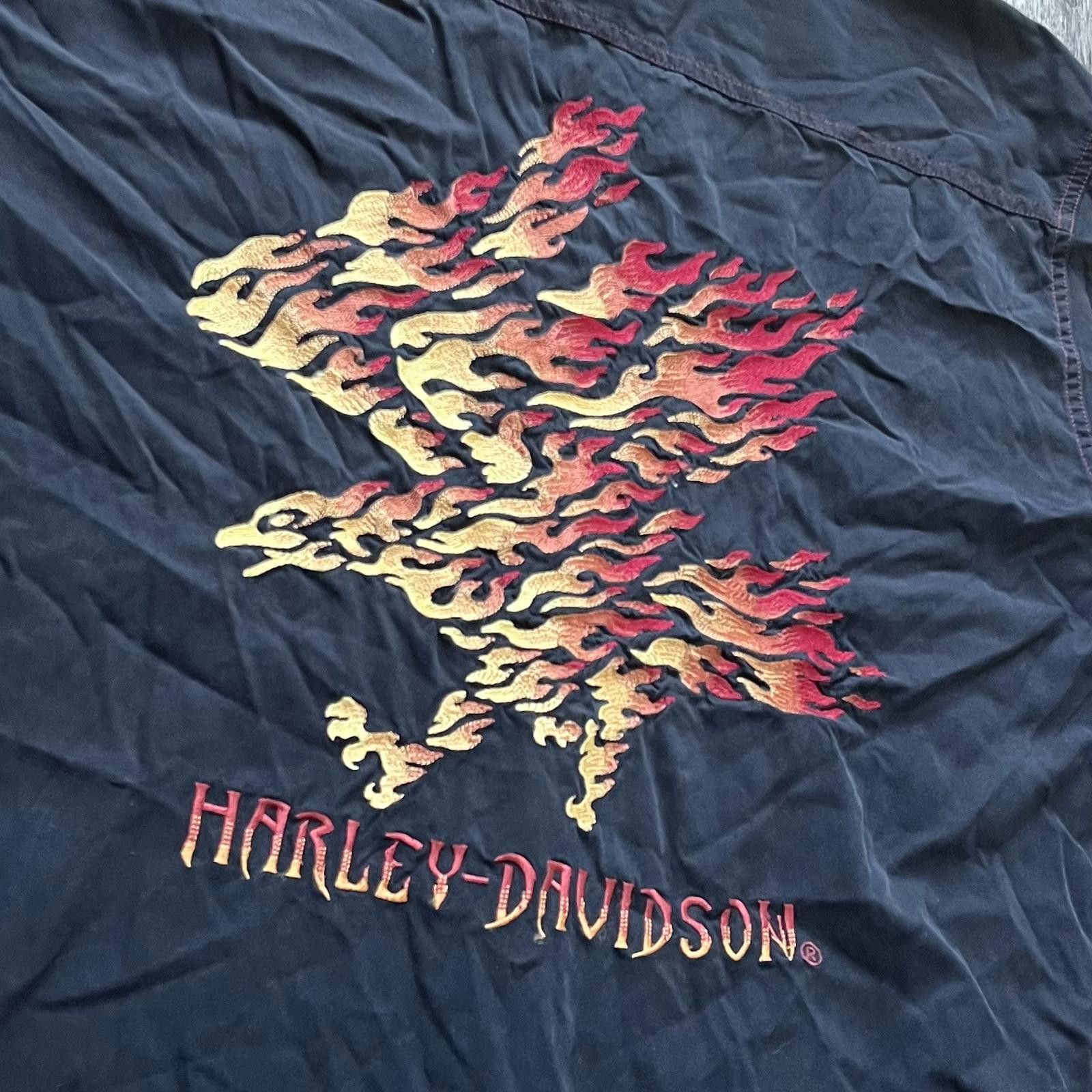 Harley Davidson × Vintage Vintage Embroidered Silk Harley Davidson Flame Eagle Shirt Size US L / EU 52-54 / 3 - 4 Thumbnail