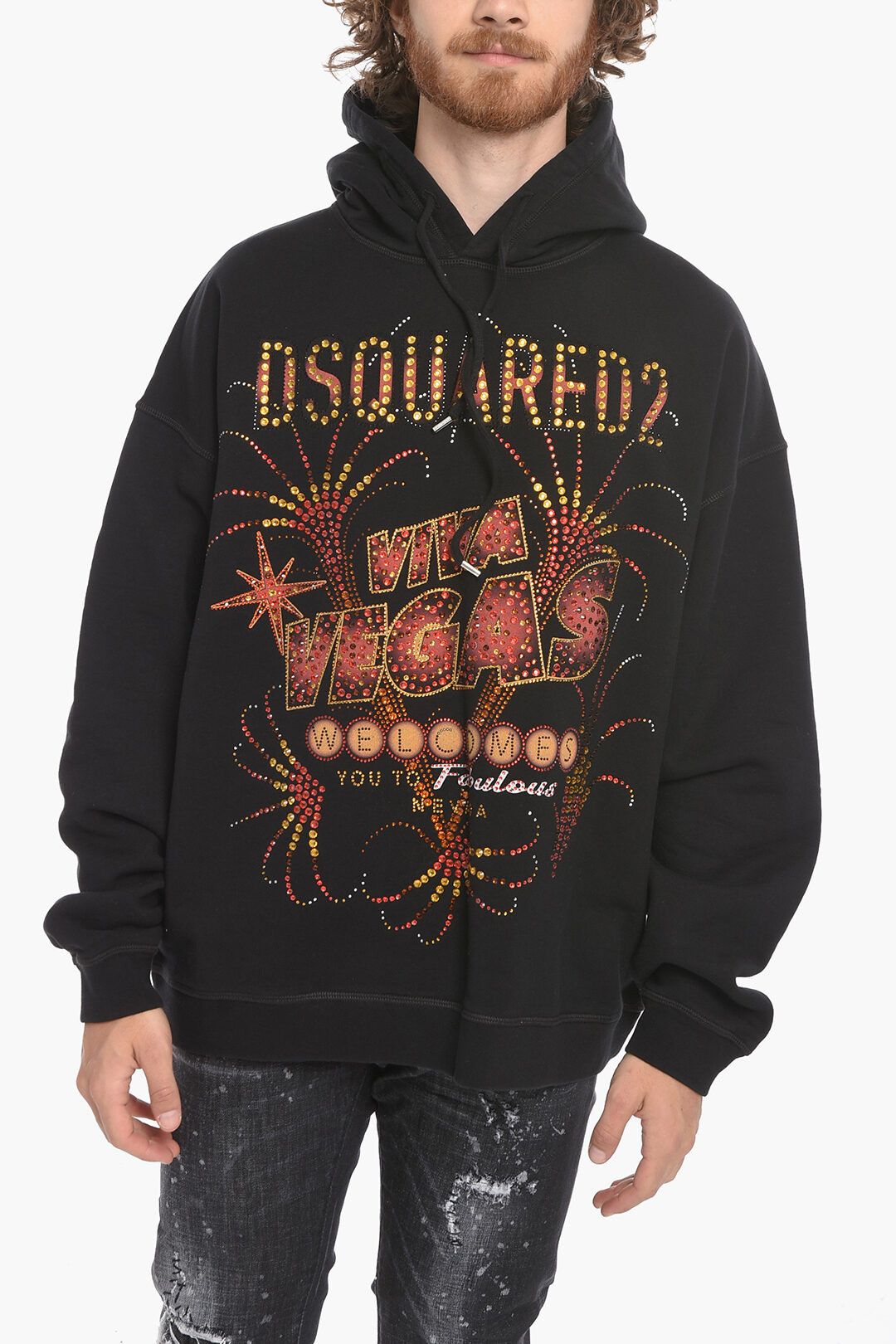 image of Dsquared2 Og1Mm0424 Printed Viva Vegas Hoodie In Black, Men's (Size 2XL)