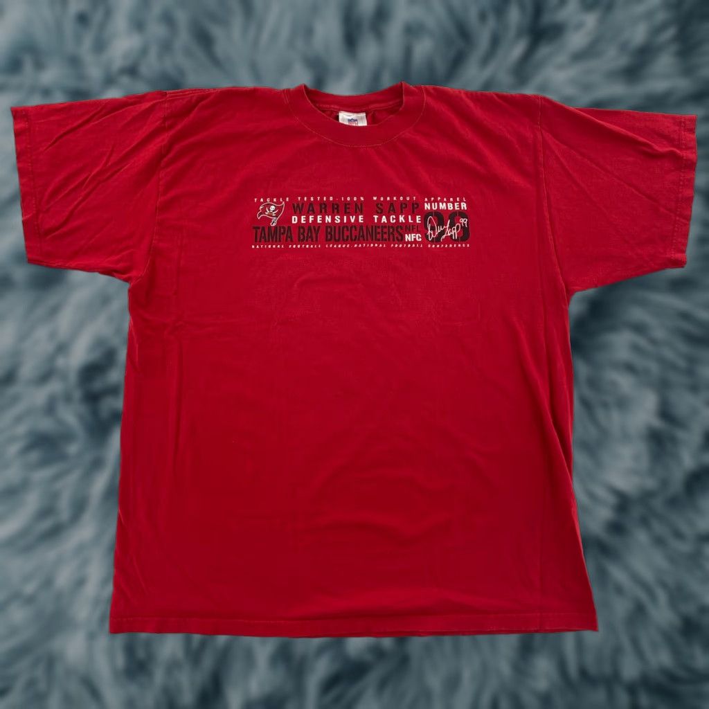 NFL VINTAGE Y2K NFL Tampa Bay Buccaneers Warren Sapp #99 Graphic Tee Adult 2XL Red Mens Size US XXL / EU 58 / 5 - 1 Thumbnail