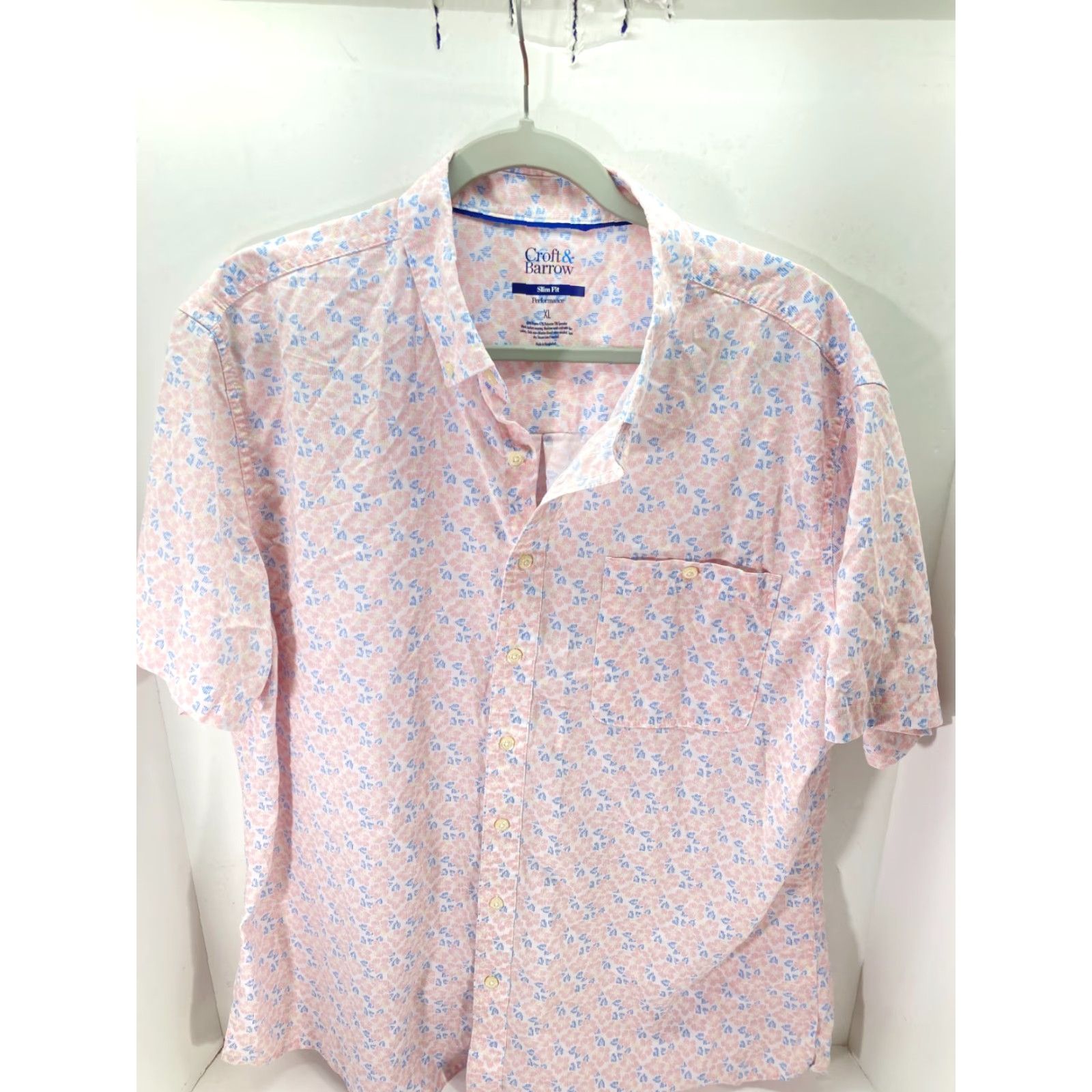 Croft & Barrow Croft & Barrow Button Down Shirt Mens XL Pink Blue Floral Slim Fit Performance Short Sleeve Shirt Size US XL / EU 56 / 4 - 2 Thumbnail