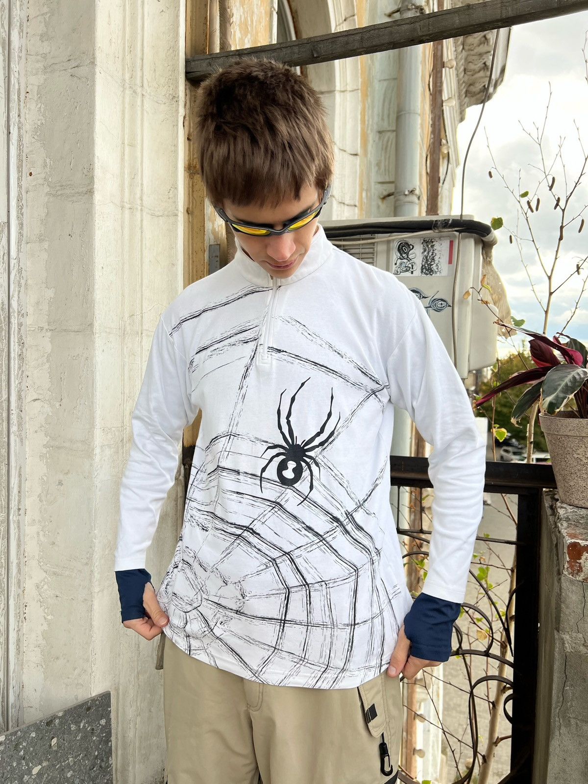 Japanese Brand × Vintage 🕸🕷 Spider web pattern longsleeve thermal Size US M / EU 48-50 / 2 - 5 Thumbnail
