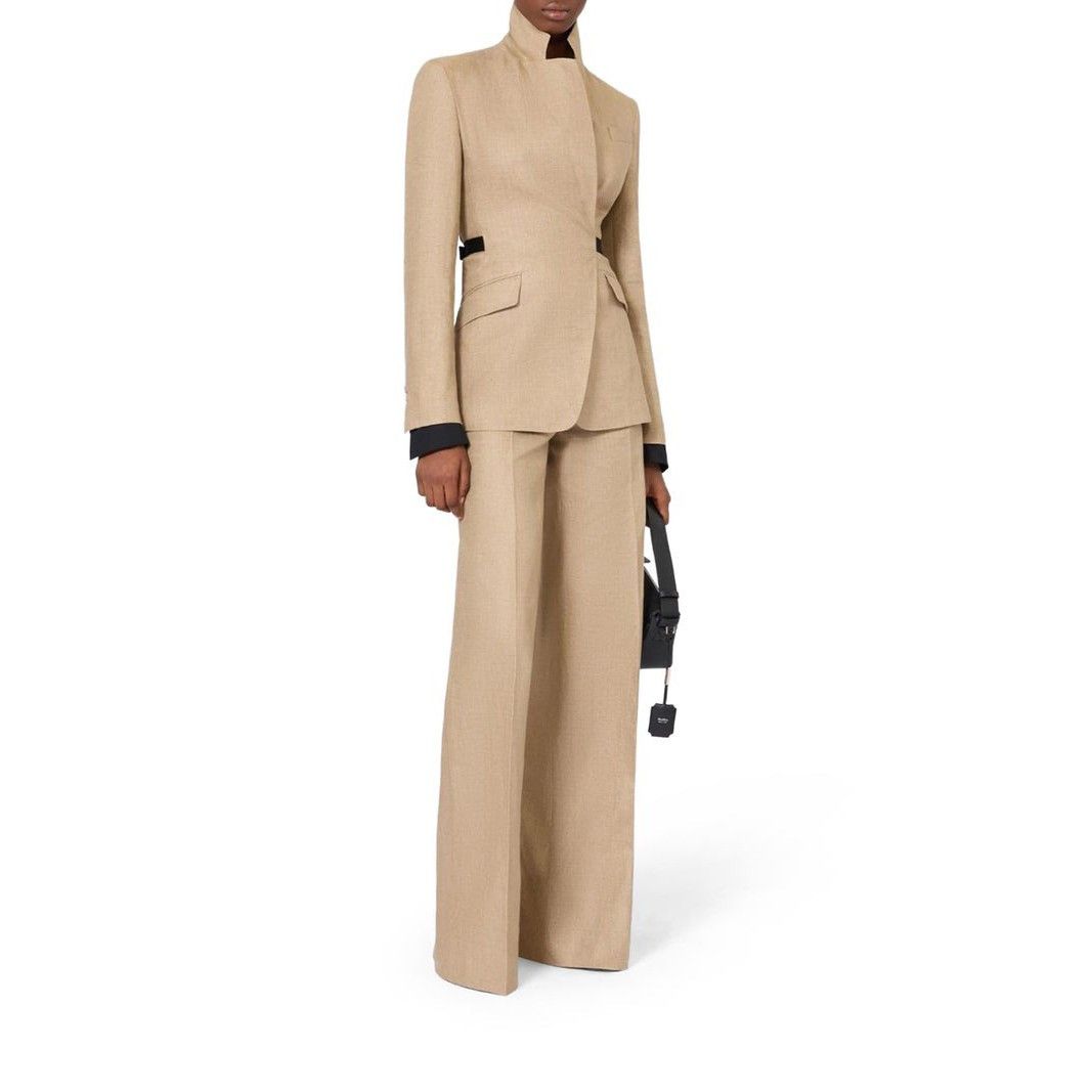 Max Mara MAX MARA Natte Double Breasted Sand Brown Linen Blazer New & Size XS / US 0-2 / IT 36-38 - 2 Thumbnail