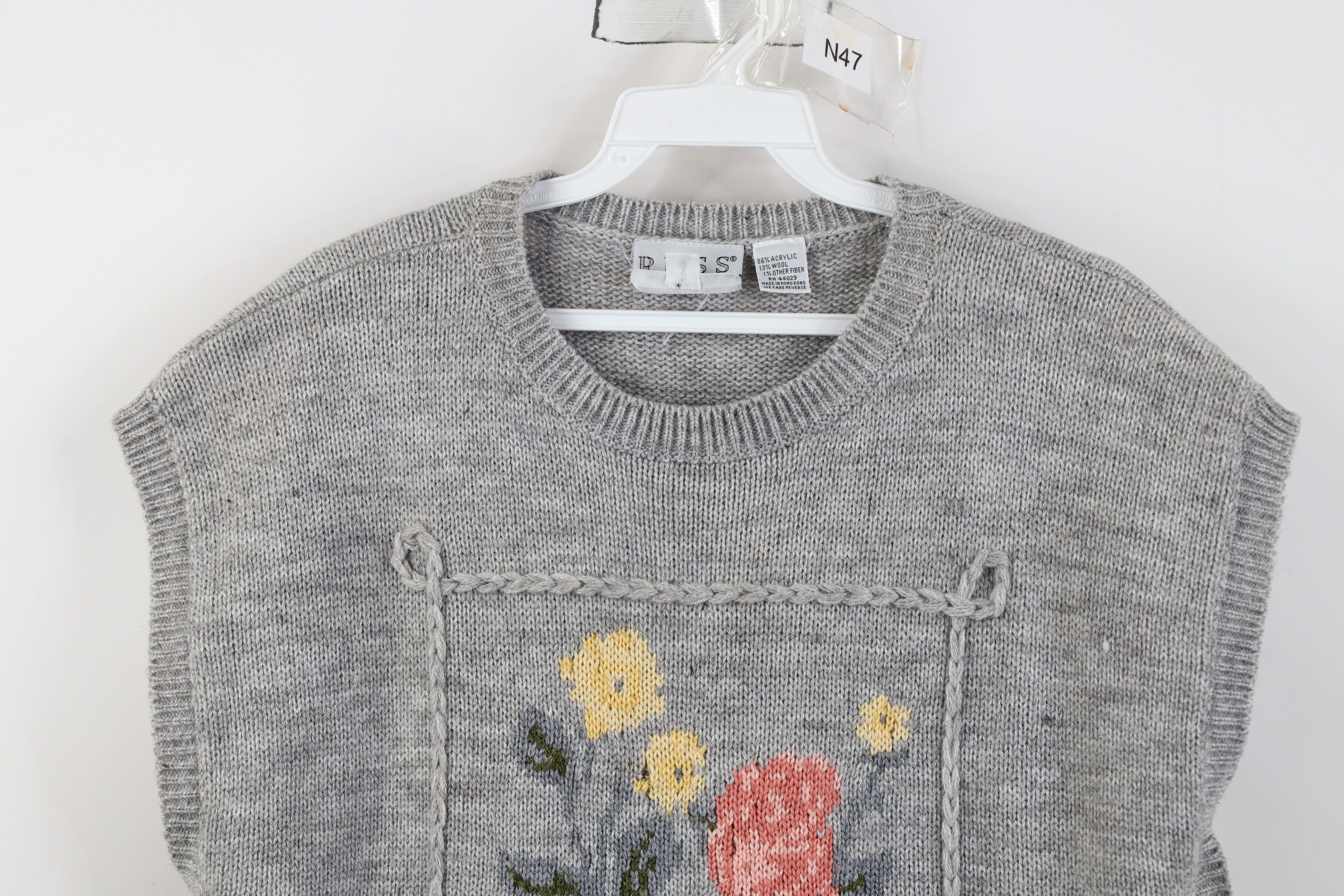 Vintage Vintage 70s Streetwear Wool Blend Knit Flower Sweater Vest Size L / US 10 / IT 46 - 2 Thumbnail