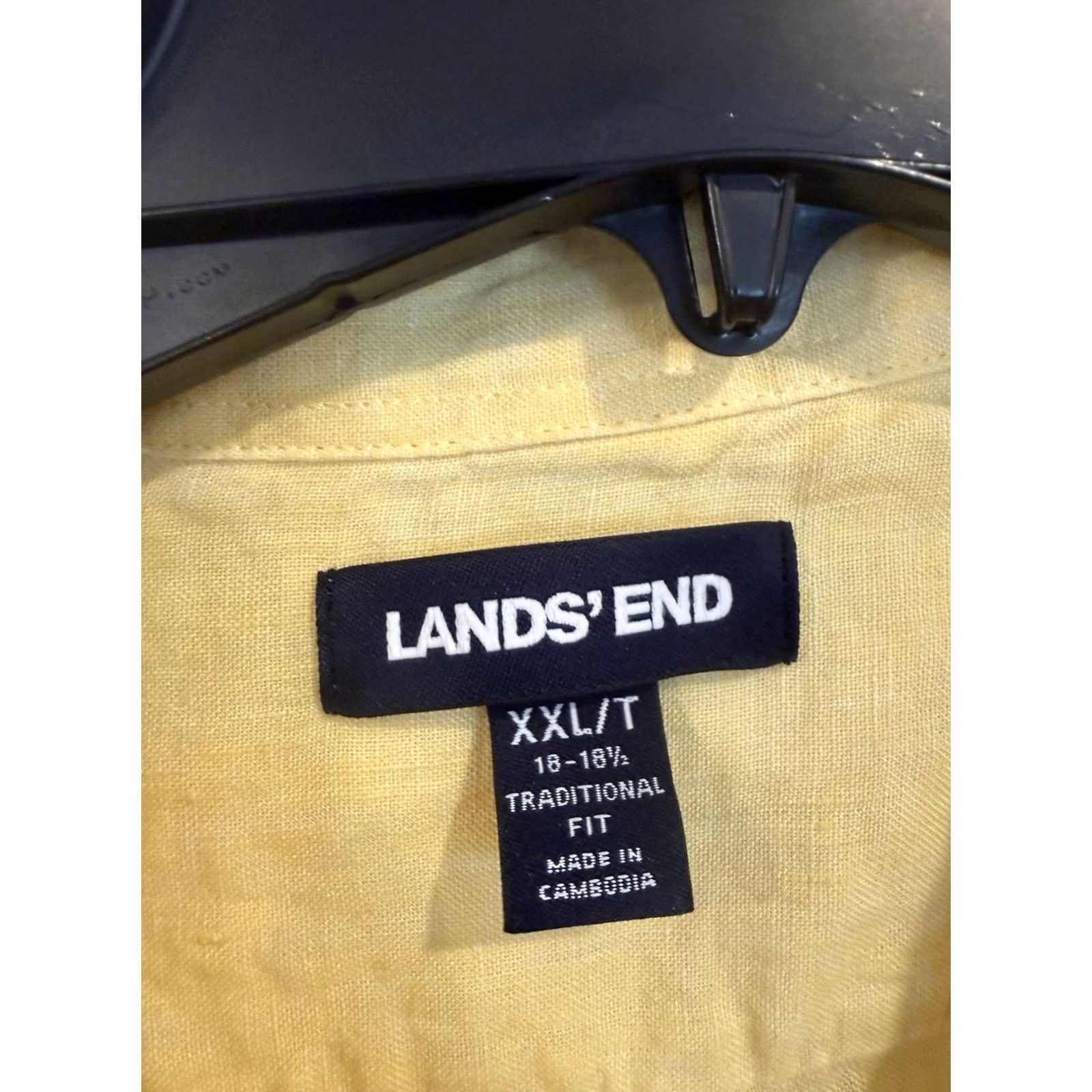Lands' End Lands' End Button-Up Shirt Mens Yellow Linen 2XL Big & Tall Short Sleeve Solid Beach Vacation Summer Mens Size US XXL / EU 58 / 5 - 3 Thumbnail