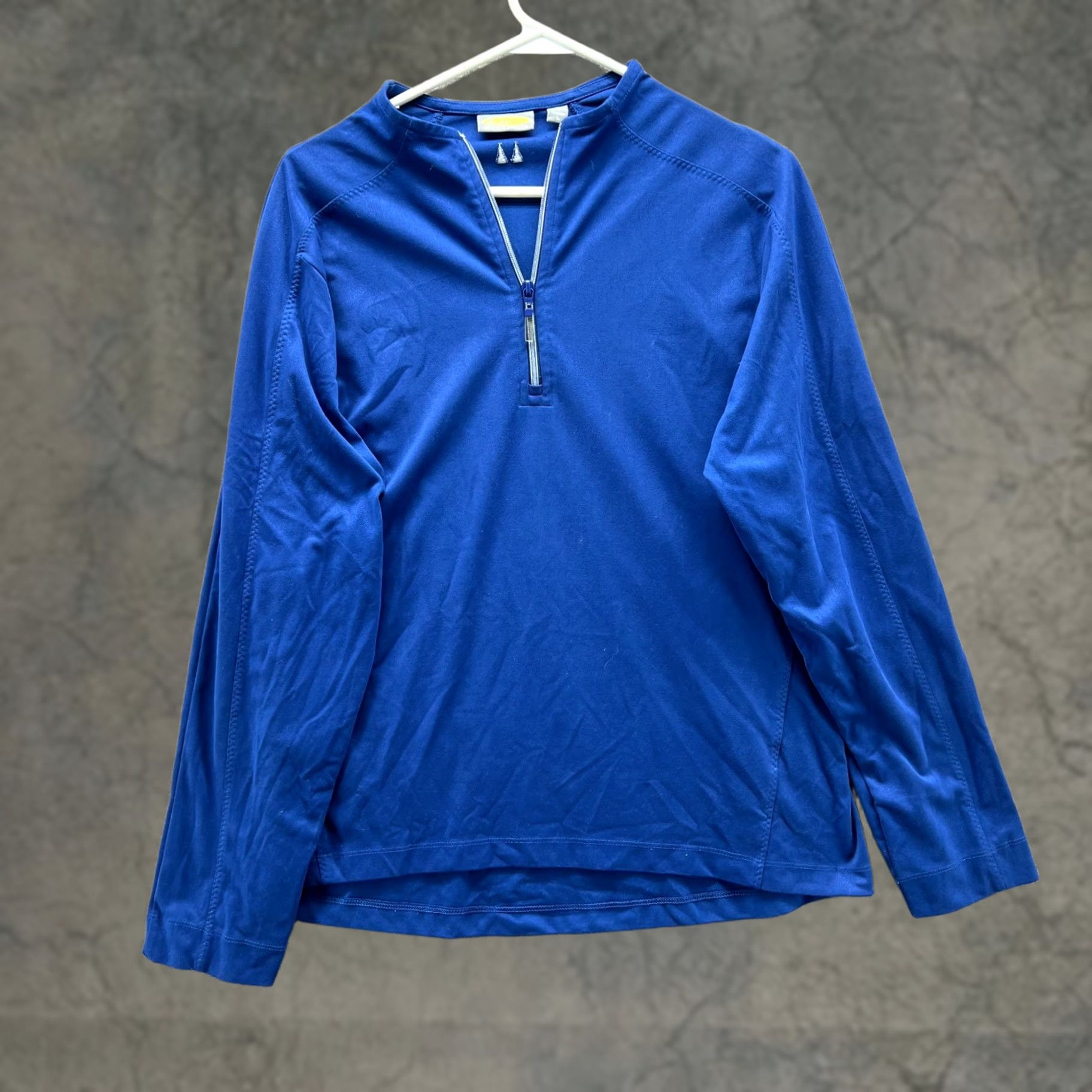 Vintage Greg Norman Sweatshirt Women Large Blue 1/4 Zip Long Sleeve PlayDry Activewear Knit Pullover Mock Neck Sports Style Size L / US 10 / IT 46 - 1 Thumbnail