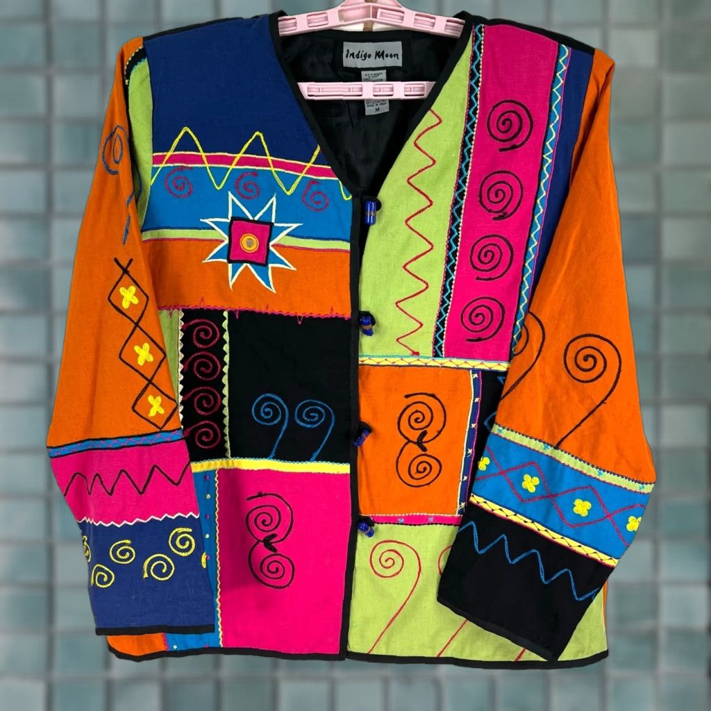 Vintage VINTAGE Indigo Moon Jacket India Women M Patchwork Designer Fashion Spring Summer Boho Womens Size M / US 6-8 / IT 42-44 - 1 Thumbnail