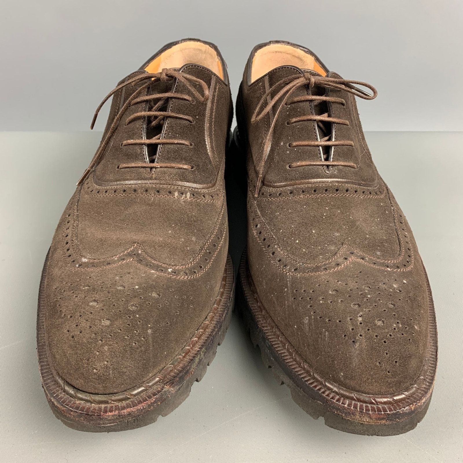 Testoni A.TESTONI Brown Perforated Suede Wingtip Lace Up Shoes Size US 7.5 / EU 40-41 - 4 Thumbnail