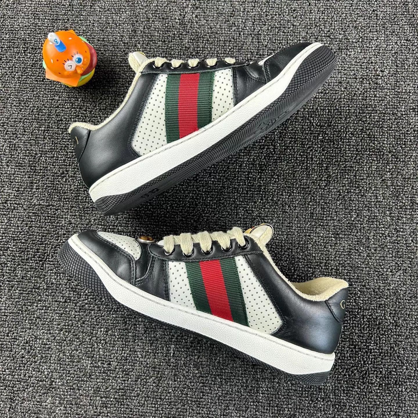 Gucci Gucci Women's Black White Distressed Sneakers 35.5 Good Size US 5 / IT 35 - 3 Thumbnail