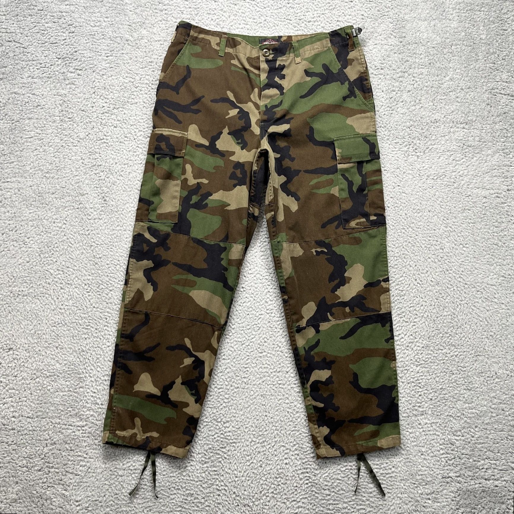 TRU-SPEC Pants Mens Large Woodland Camo Cargo BDU Adjustable Waist Drawstring
