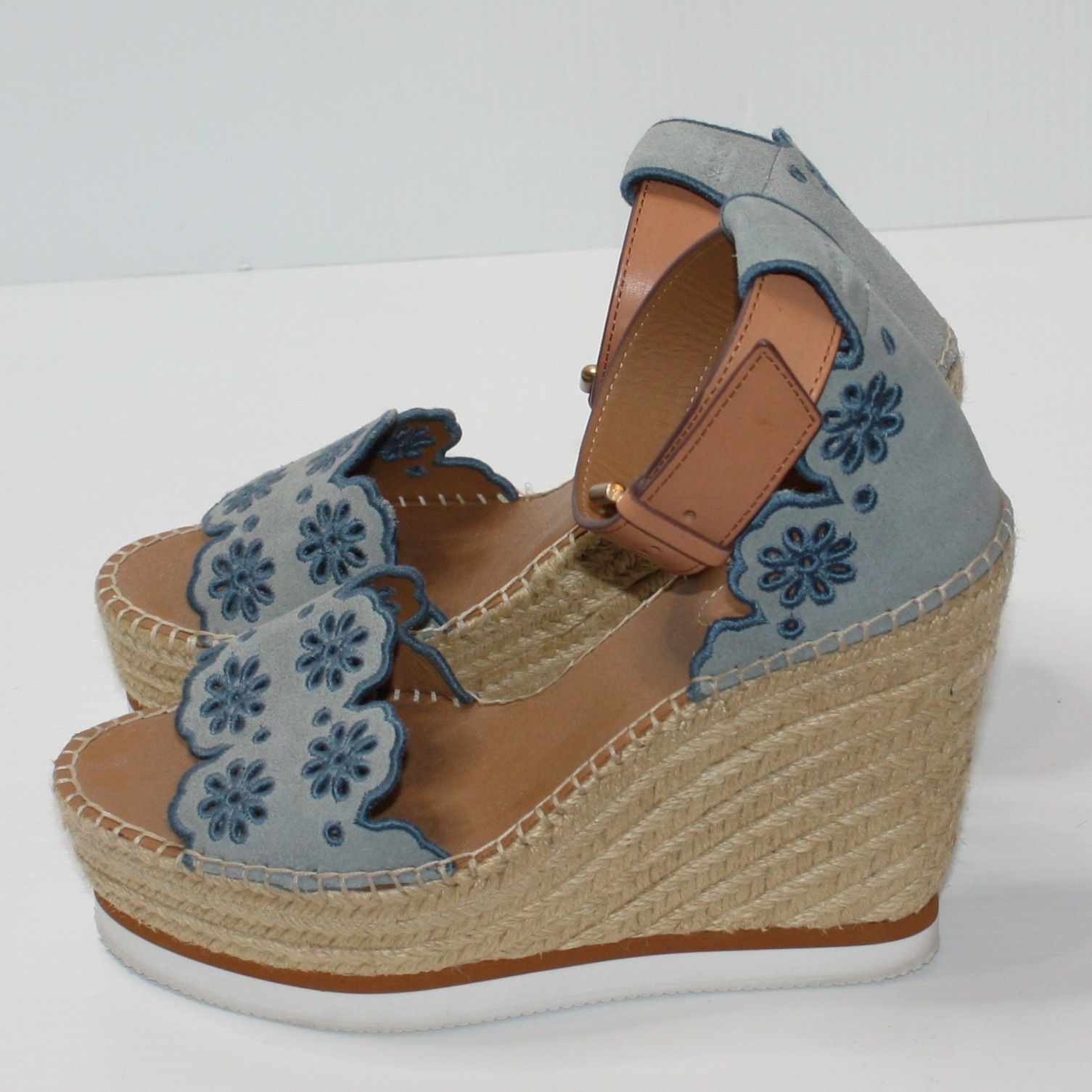 See by Chloe Embroidered Suede & Leather Espadrille Wedge Sandals US 10 Size US 10 / IT 40 - 4 Thumbnail