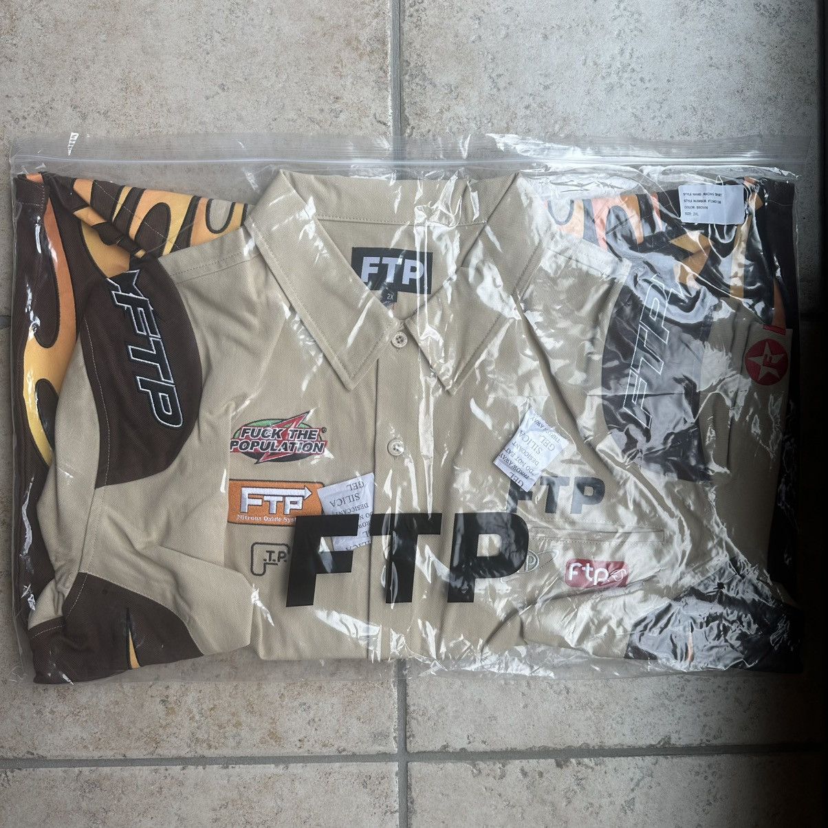 Fuck The Population FTP Raceway Button Up Shirt (Tan) Size XXL Size US XXL / EU 58 / 5 - 1 Thumbnail