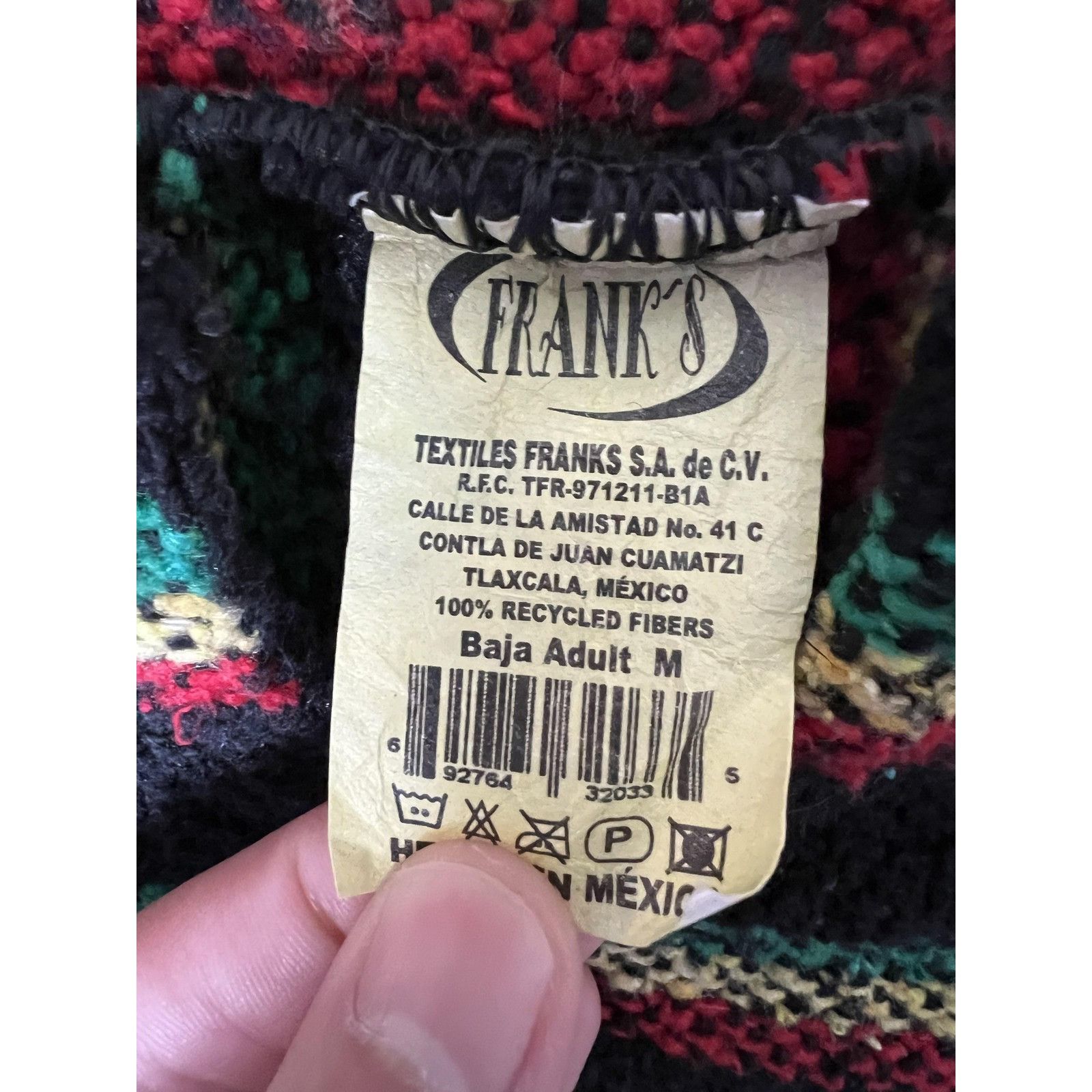 Other VTG Frank's Baja Hoodie Mens Medium Black Rasta Mexican Ponc Size US M / EU 48-50 / 2 - 5 Thumbnail
