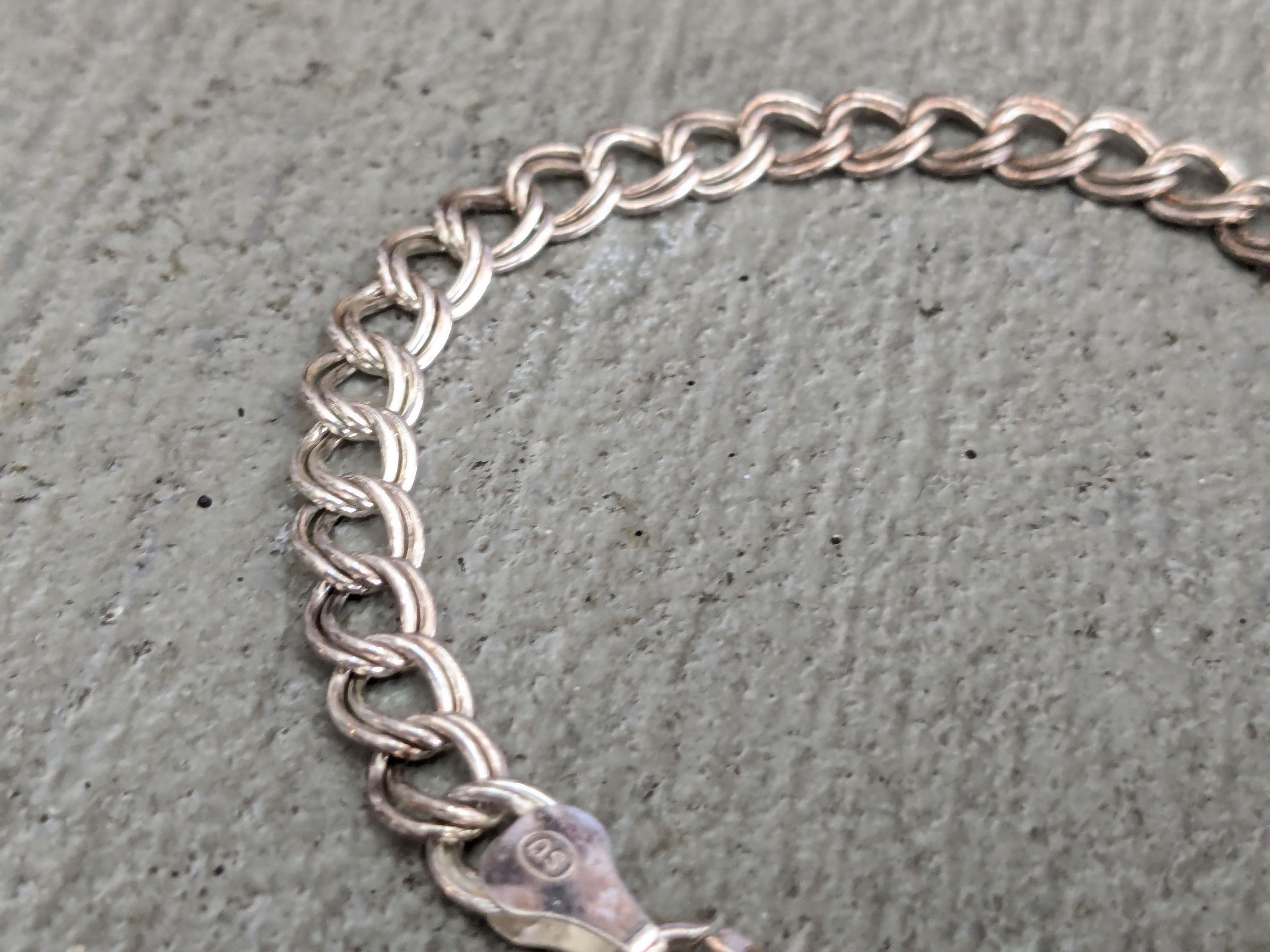 Jewelry Sterling Silver Bracelet Double Curb Heart Charm 7" Italy Size ONE SIZE - 3 Thumbnail
