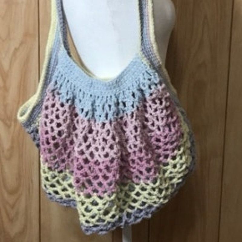Handmade NWT Pastel Handmade Crocheted Large Reusable Mesh Market Bag Size ONE SIZE - 2 Thumbnail