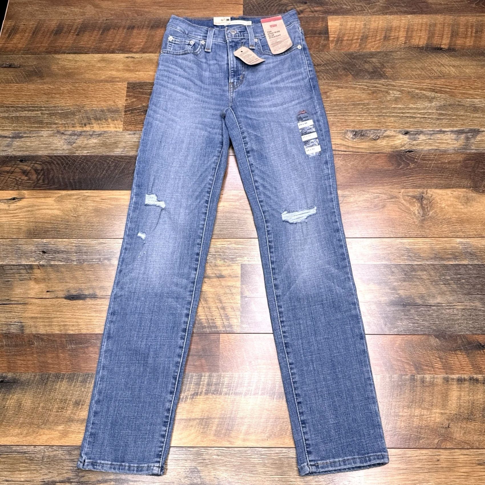 Levi's Levi's 724 High Rise Slim Straight Jeans Womens 24 Denim Stretch Medium Blue 30 Inseam Size 42" / US 20 - 2 Thumbnail