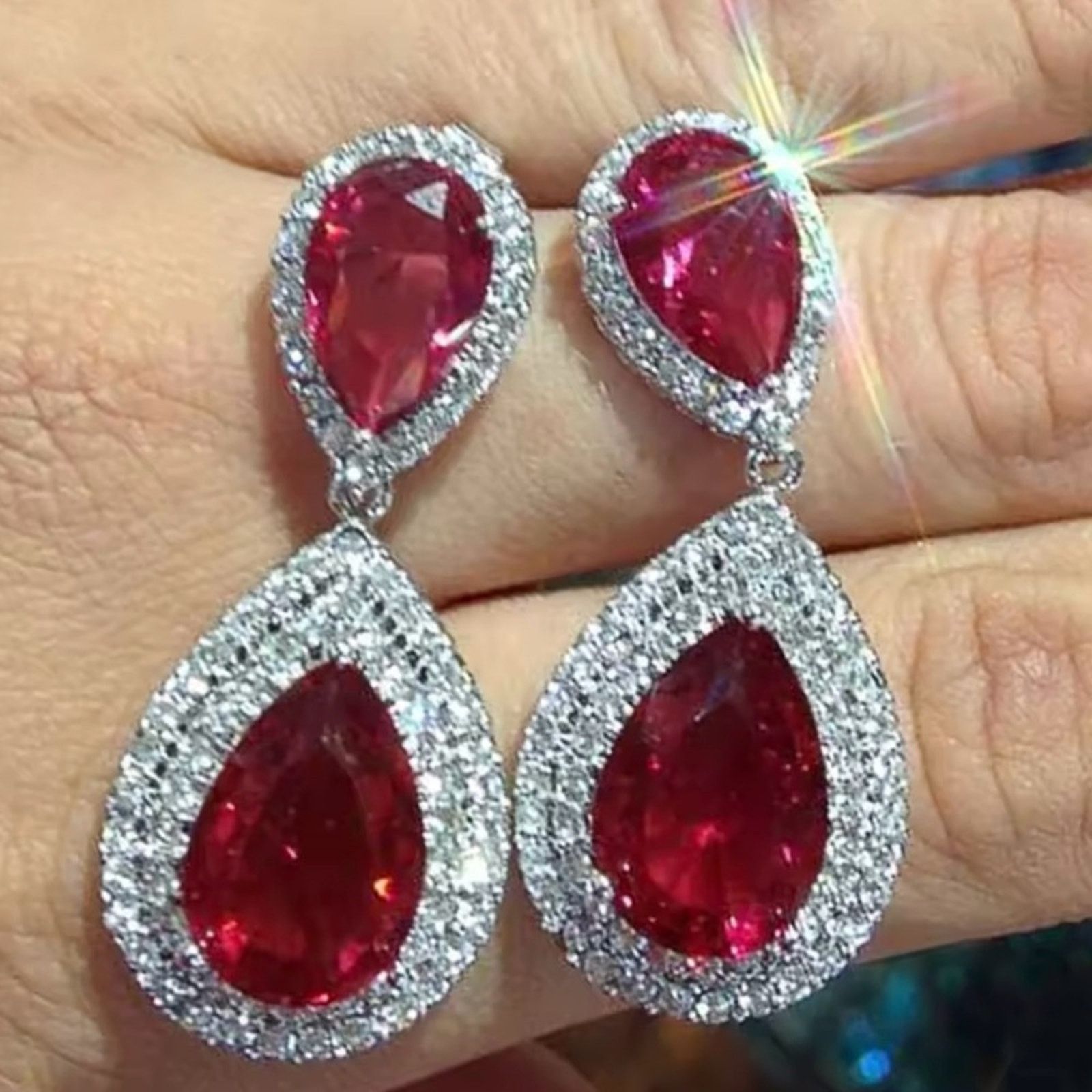Other Red CZ Drop Earrings for Women Size ONE SIZE - 1 Thumbnail
